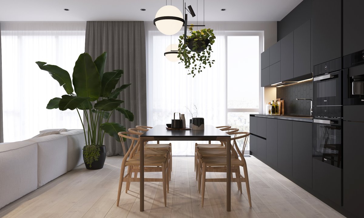 Интерьер в стиле Минимализм с цветами