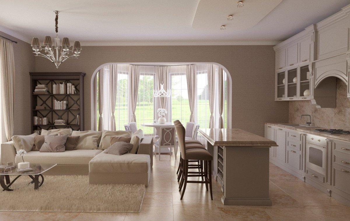 Кухня гостиная в коттедже