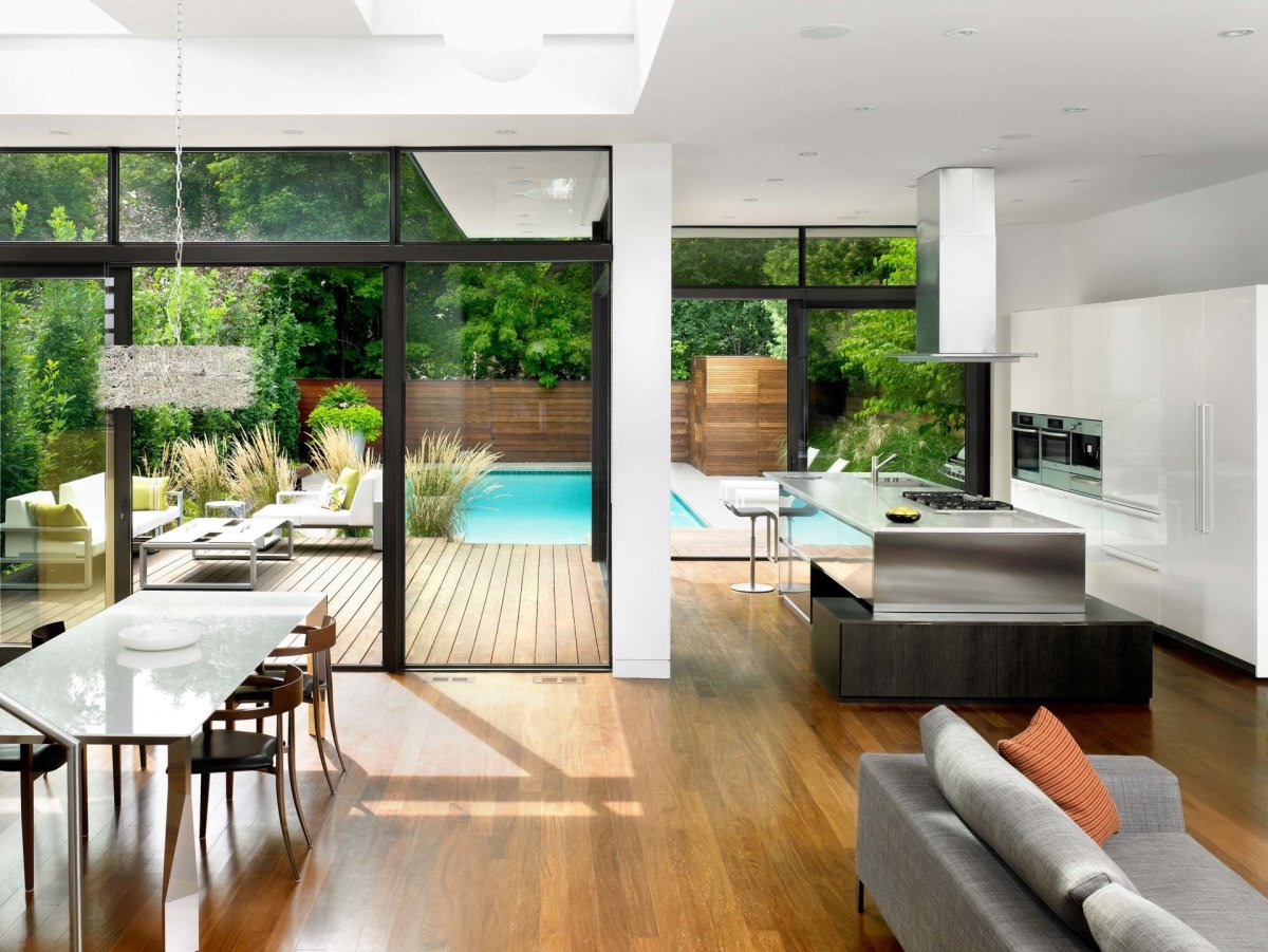 Кухни гостиные с панорамными окнами