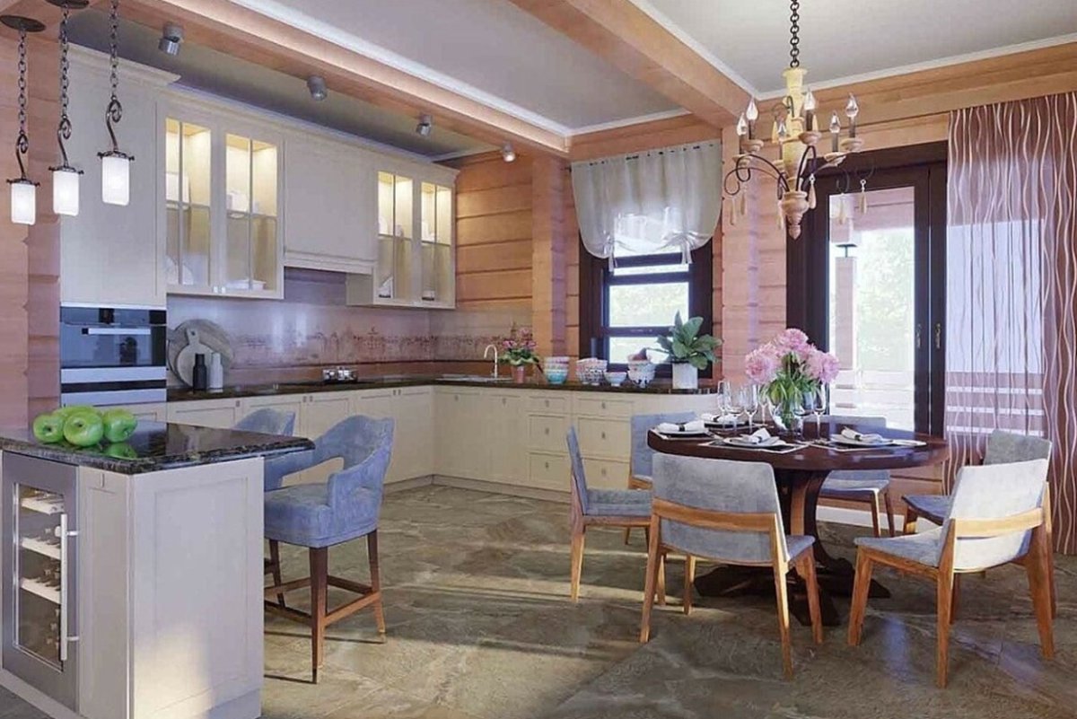 Кухня гостиная с выходом на террасу