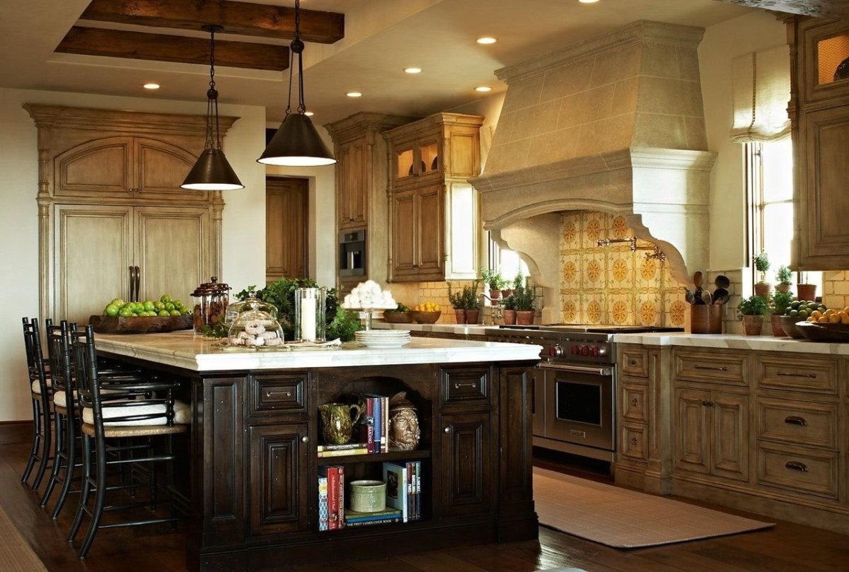 Кухни в стиле Кантри с угловой вытяжкой