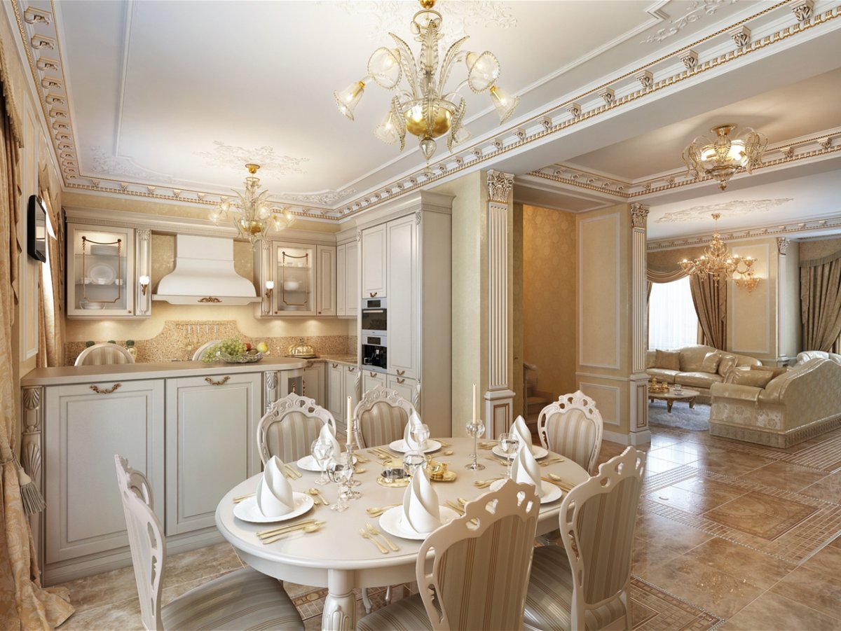 Кухня гостиная в дворцовом стиле