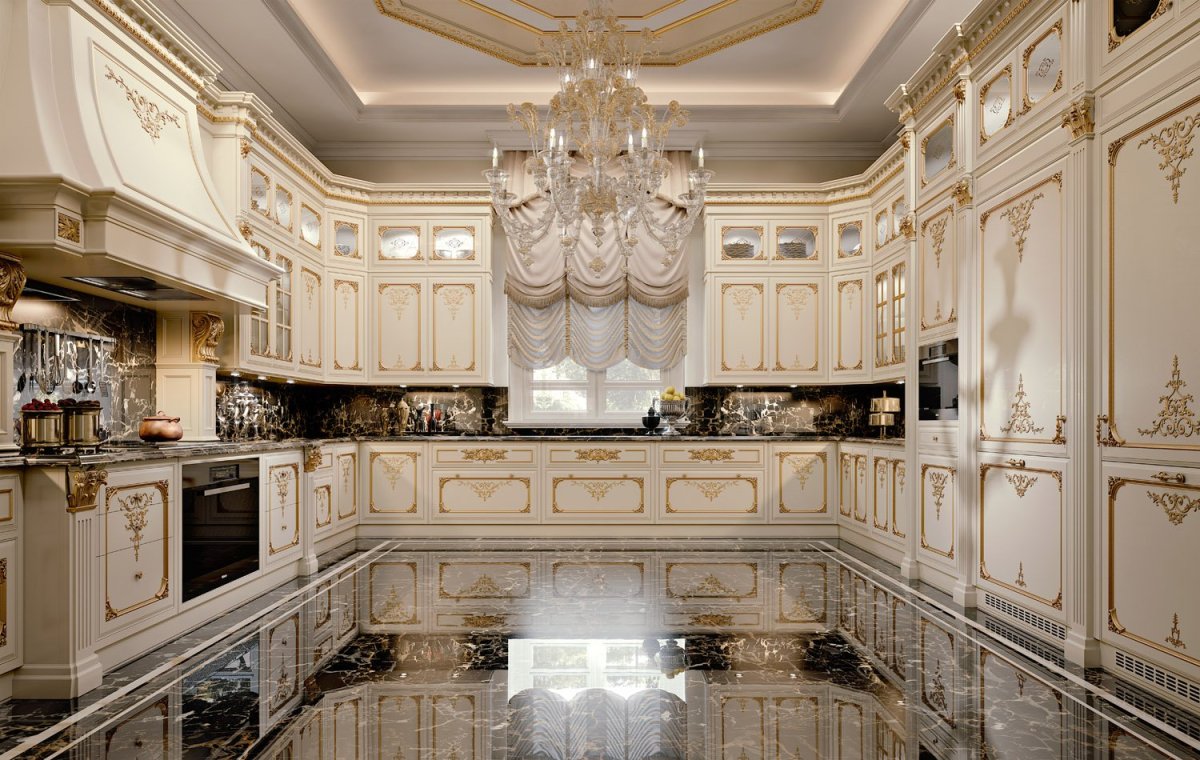 Кухня Версаче белая с золотом