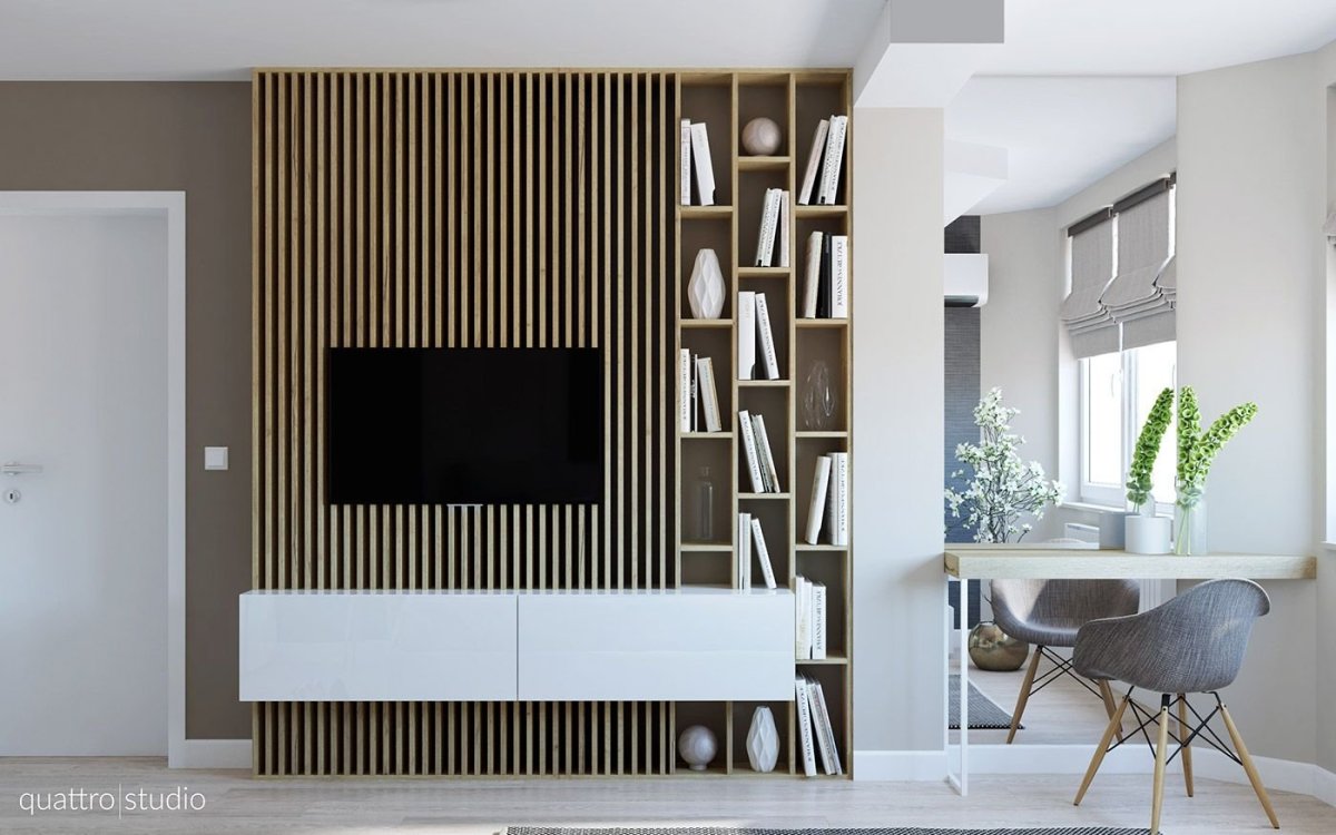 Деревянная перегородка с телевизором