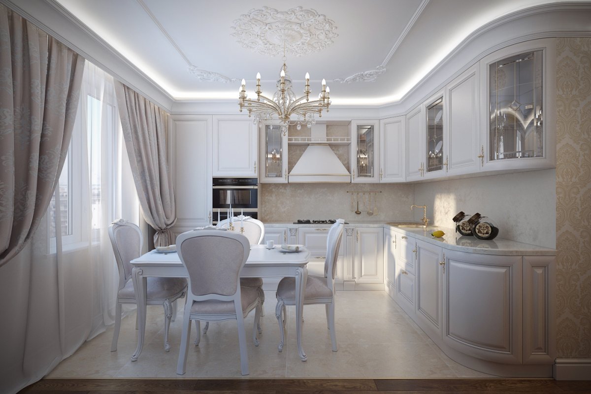 Угловая кухня-гостиная Неоклассика