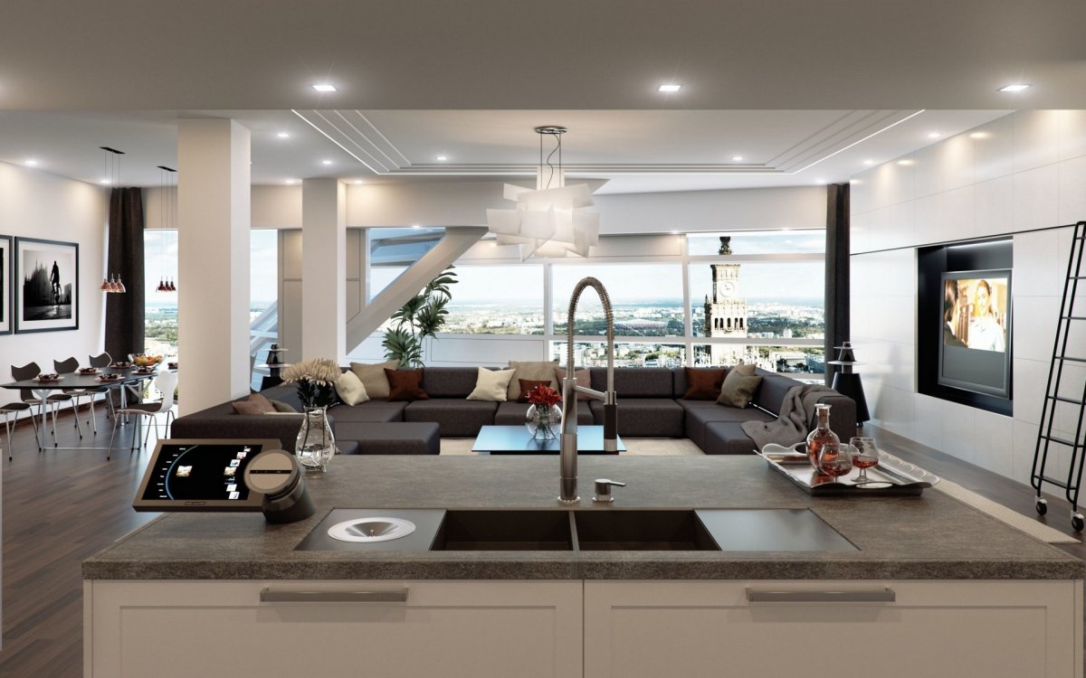 Интерьер большой кухни гостиной