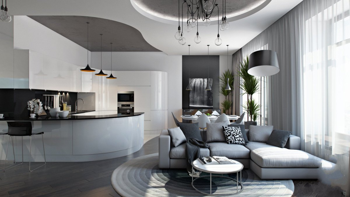 Кухня-гостиная в стиле Хай-тек