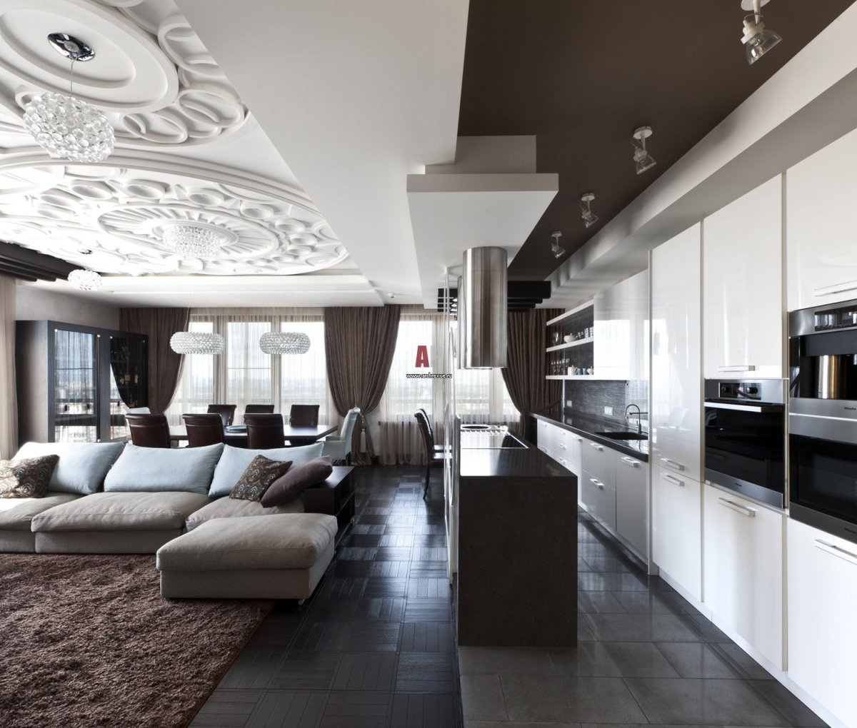 Шикарные гостиные с кухней