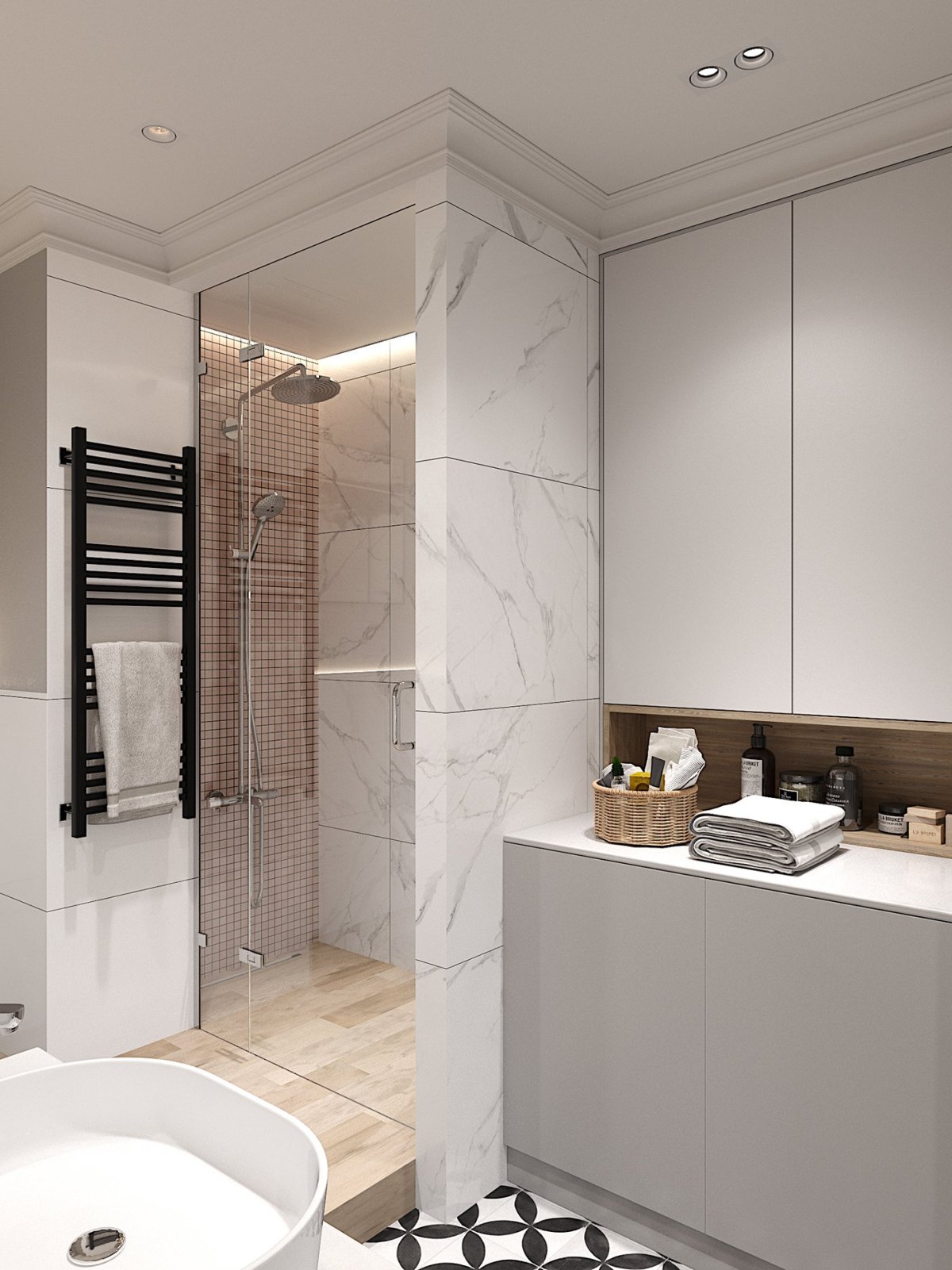 Ванная в современном стиле в светлых тонах