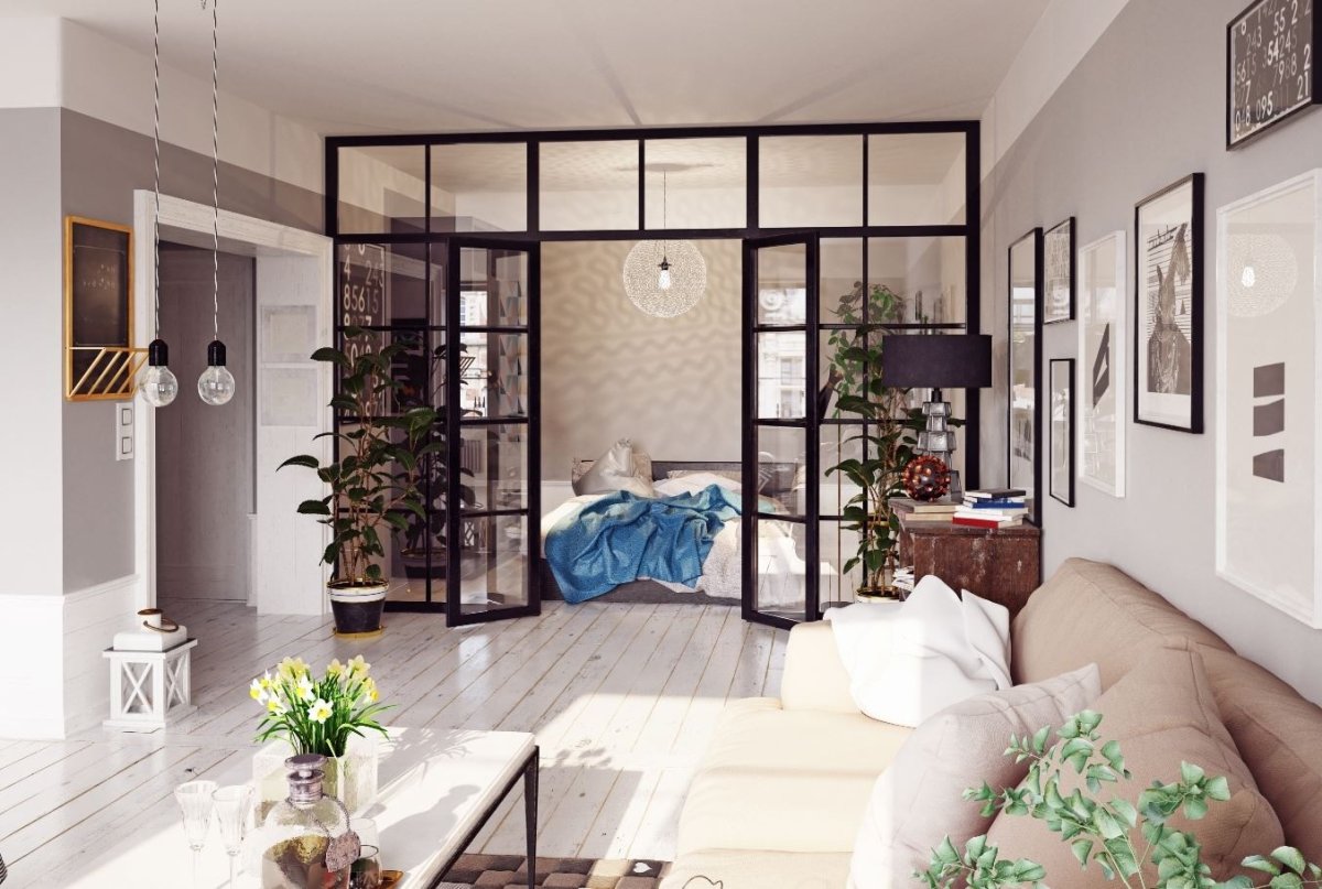 Открытые стеллажи перегородка в доме