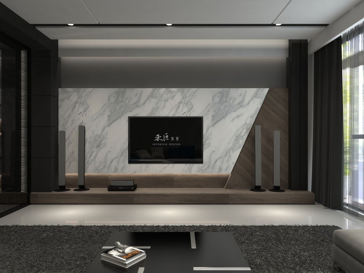 Мраморная стена в гостиной под телевизор