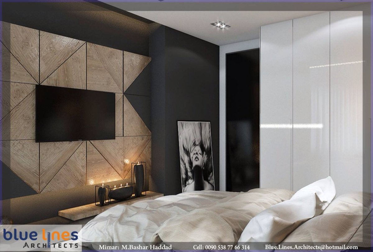 Спальня в современном стиле с телевизором