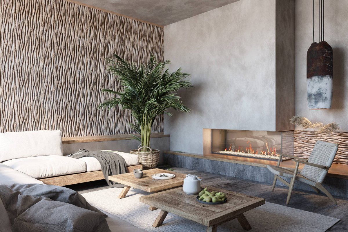 Декоративная штукатурка под дерево в интерьере