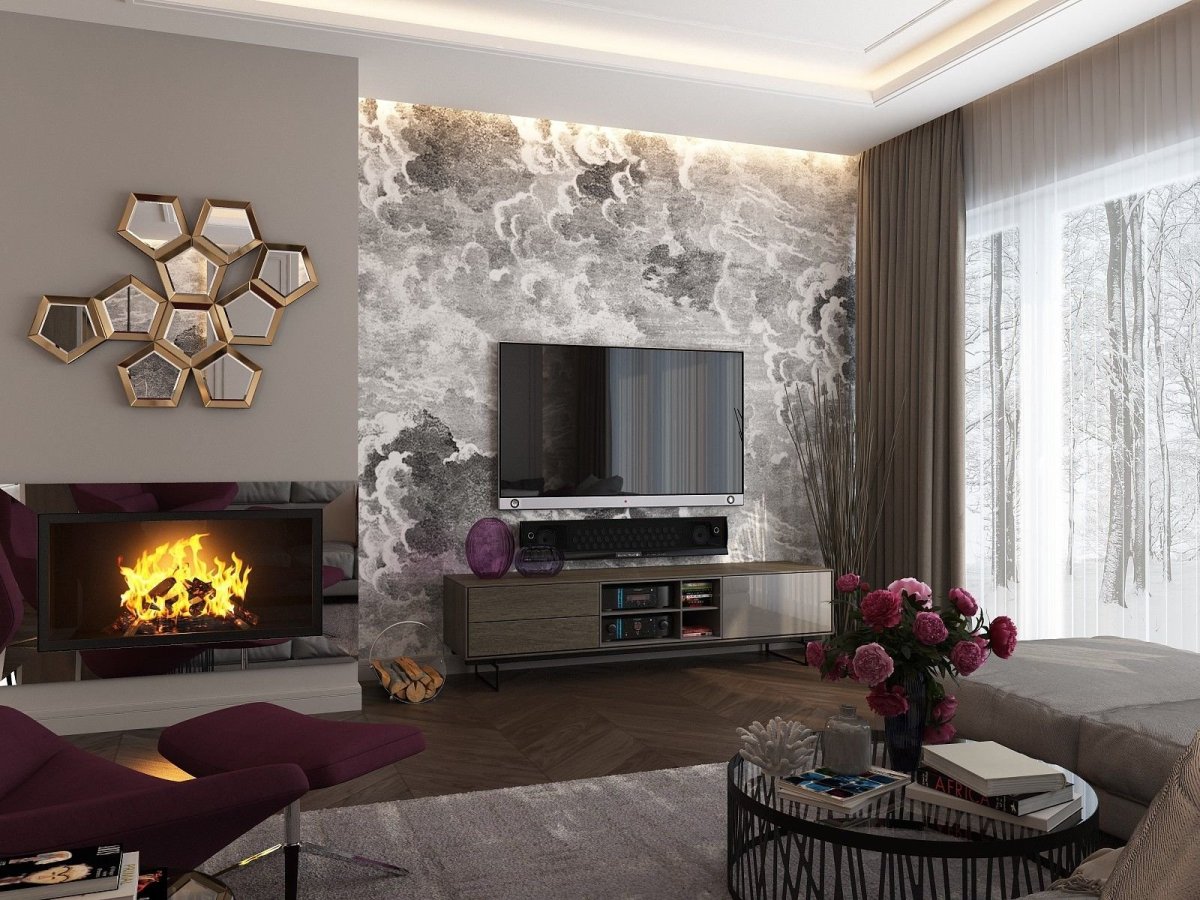 Современный камин в стене