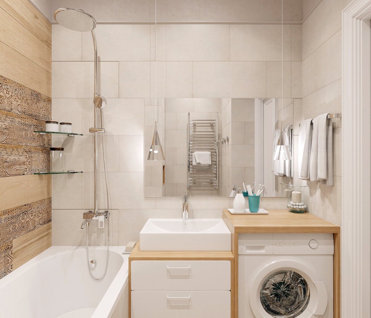 Интерьер ванной в пастельных тонах