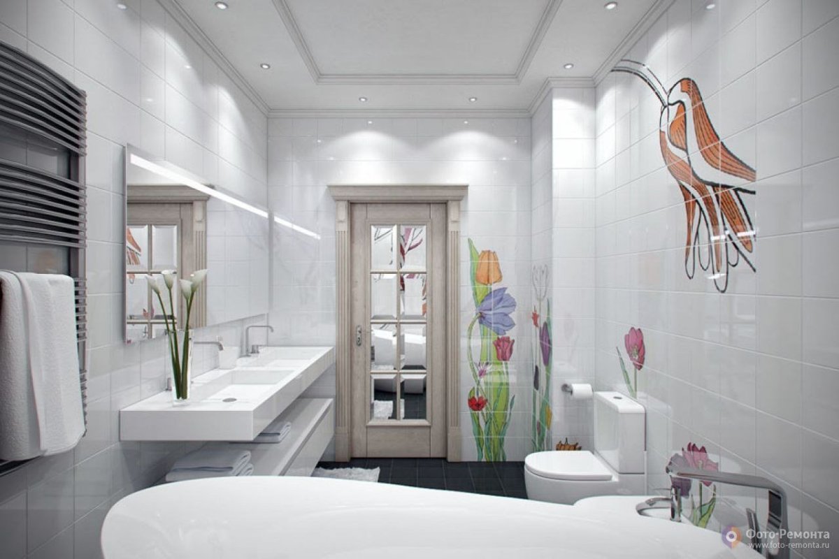 Ванна в современном стиле в светлых тонах