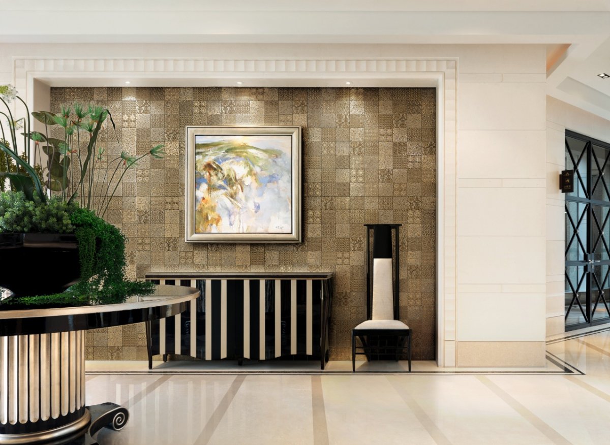 Плитка на стене в гостиной