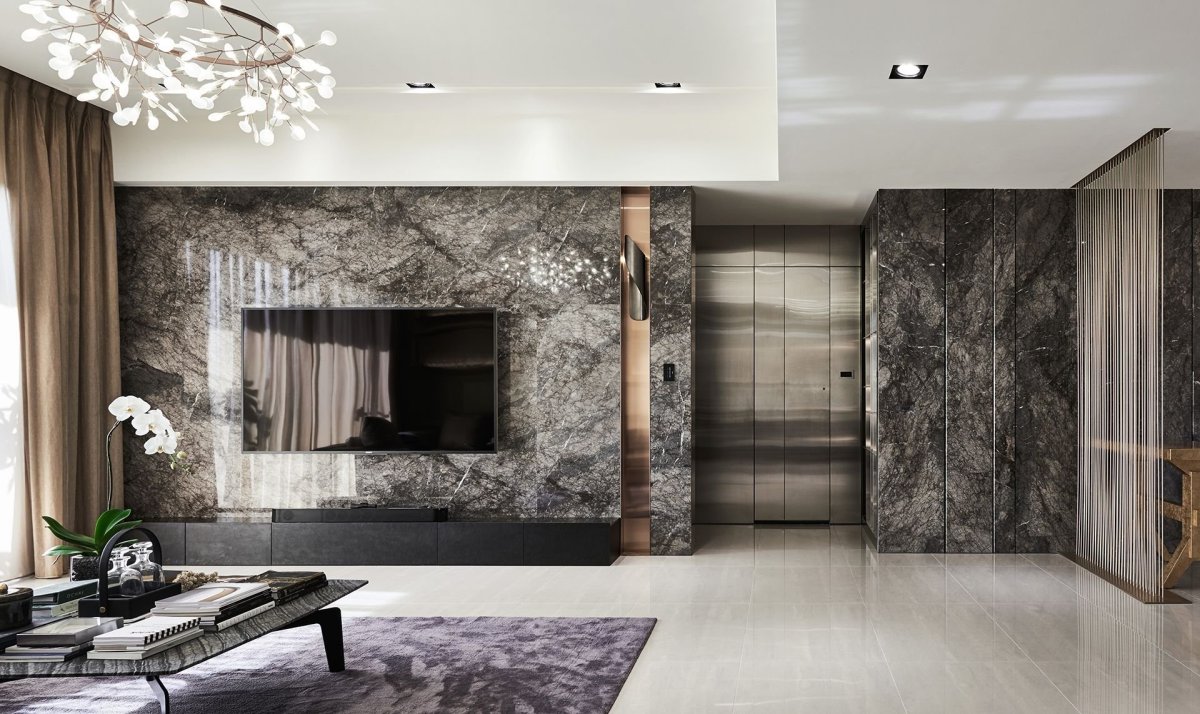 Мрамор в интерьере гостиной