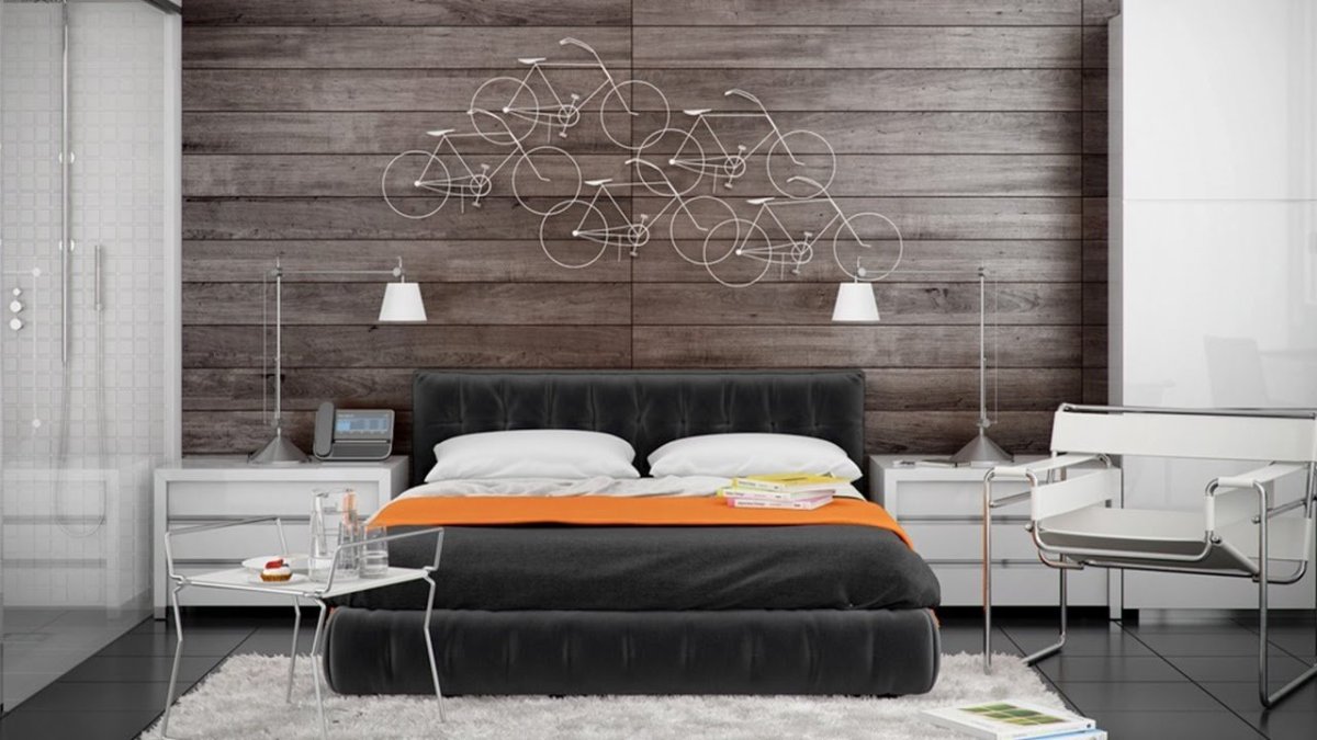 Ламинат на стене в спальне