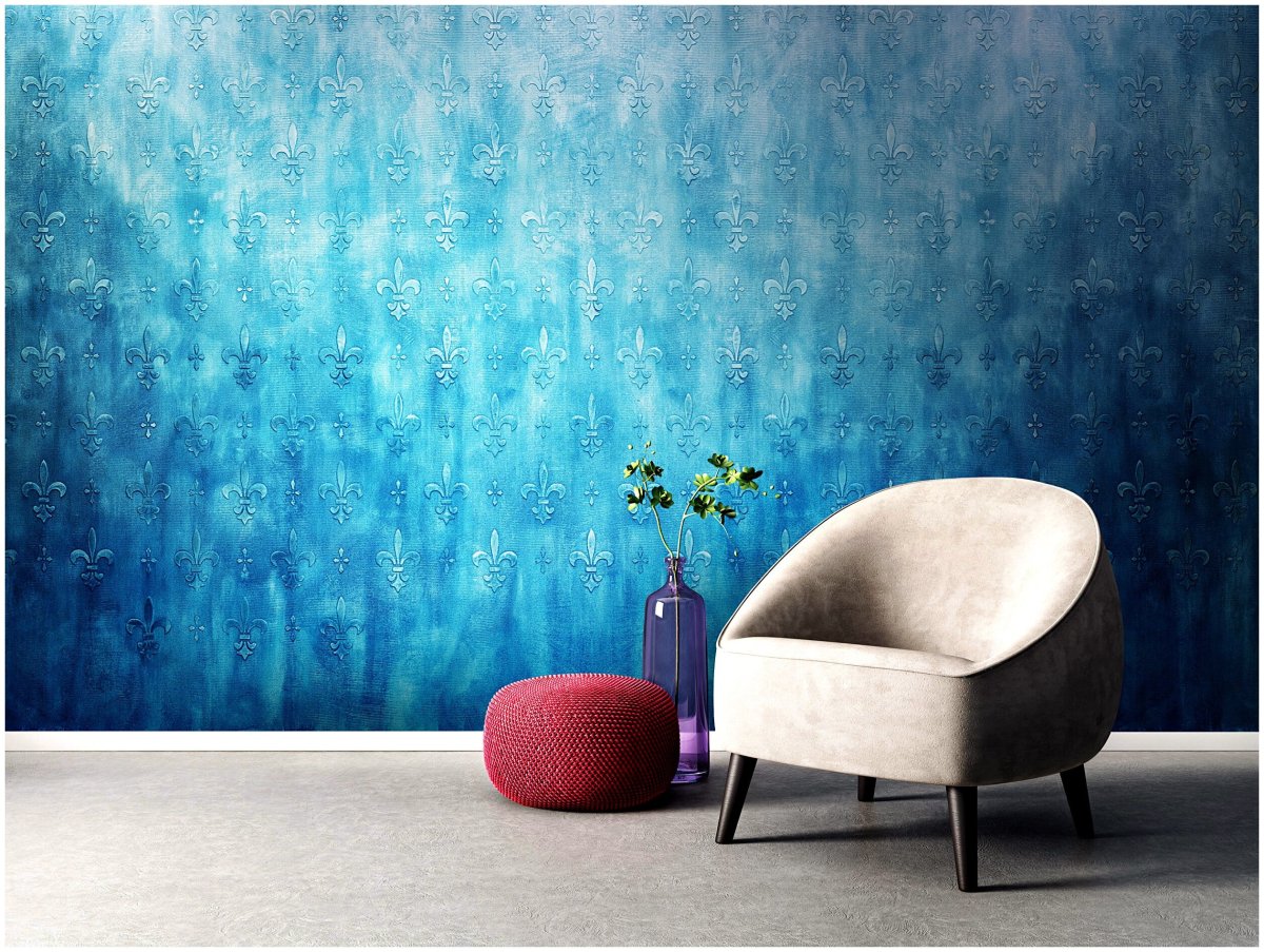 Синяя декоративная штукатурка в интерьере