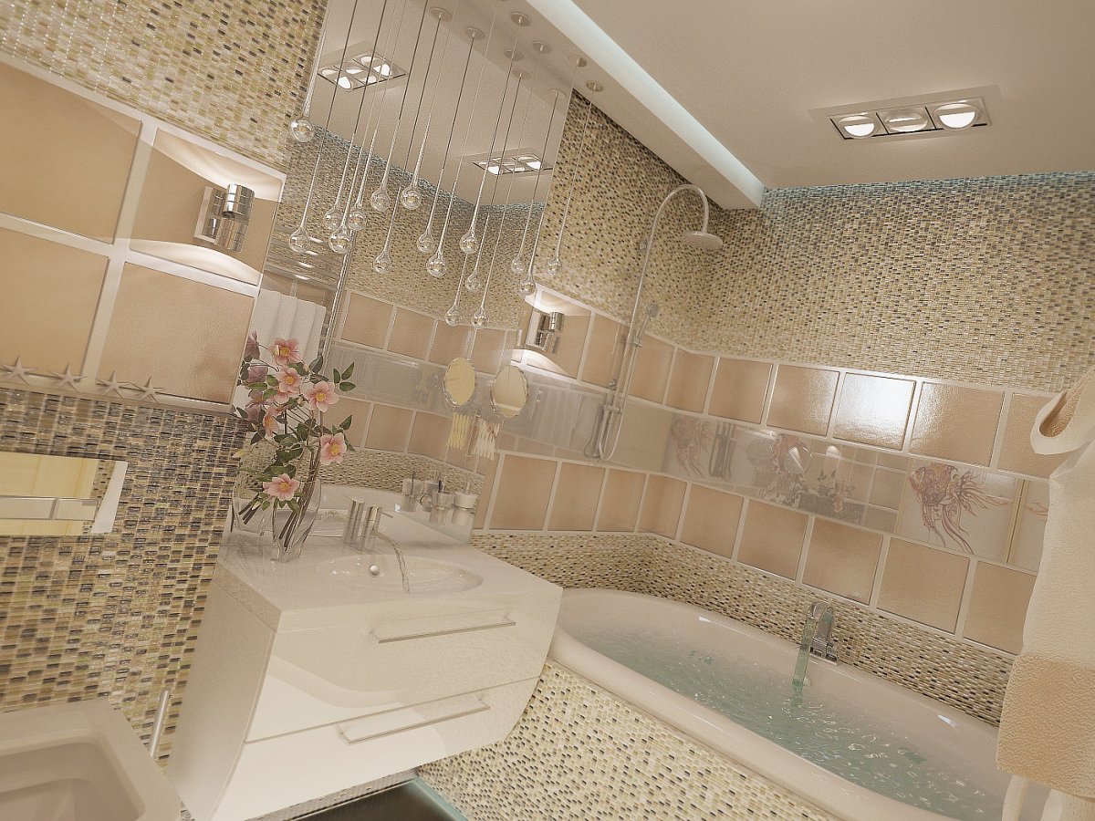 Ванная в золотисто бежевых тонах