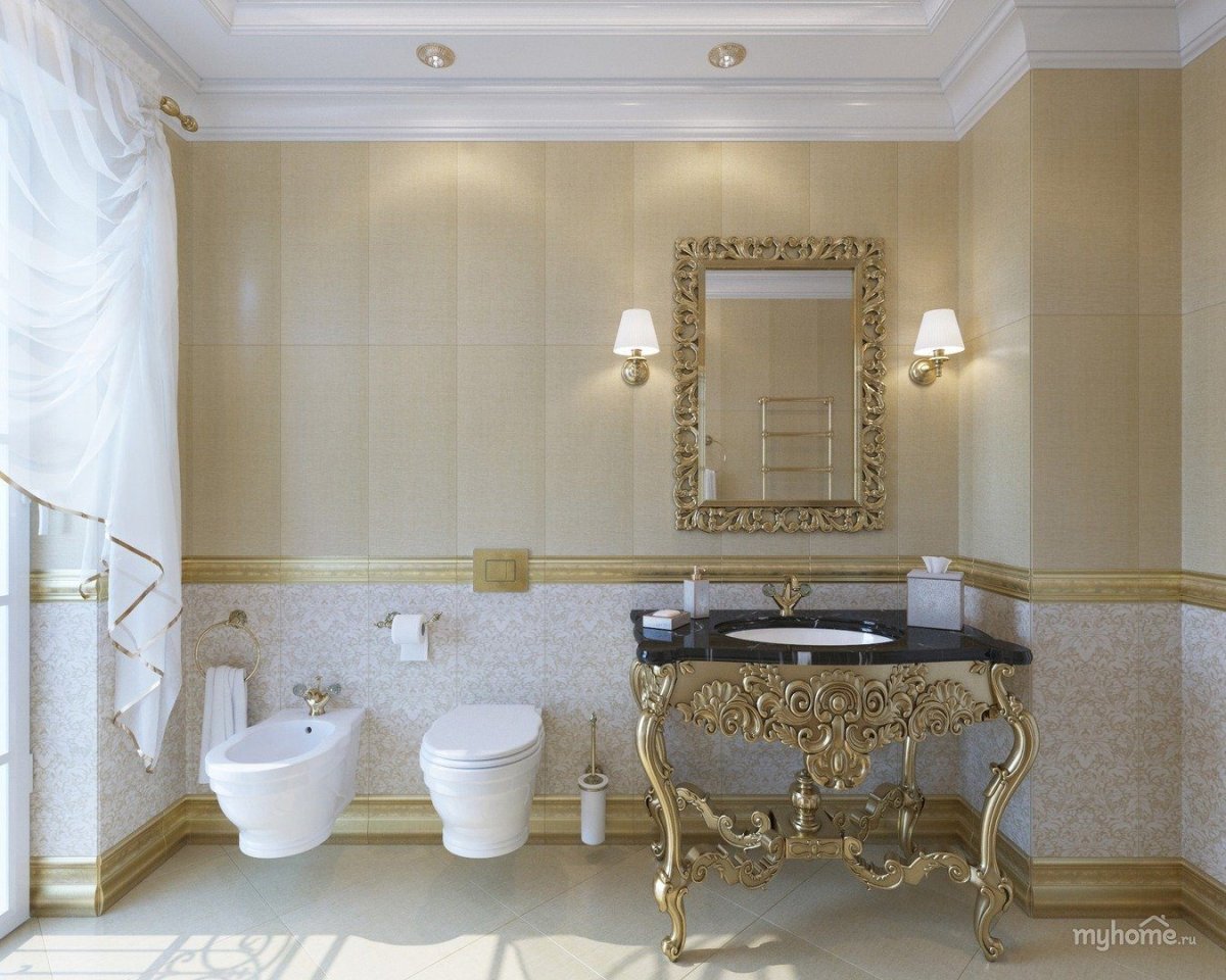 Ванная белая с золотом