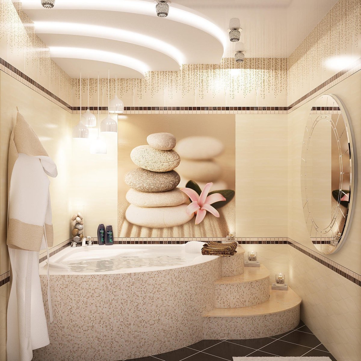 Угловая ванна в интерьере