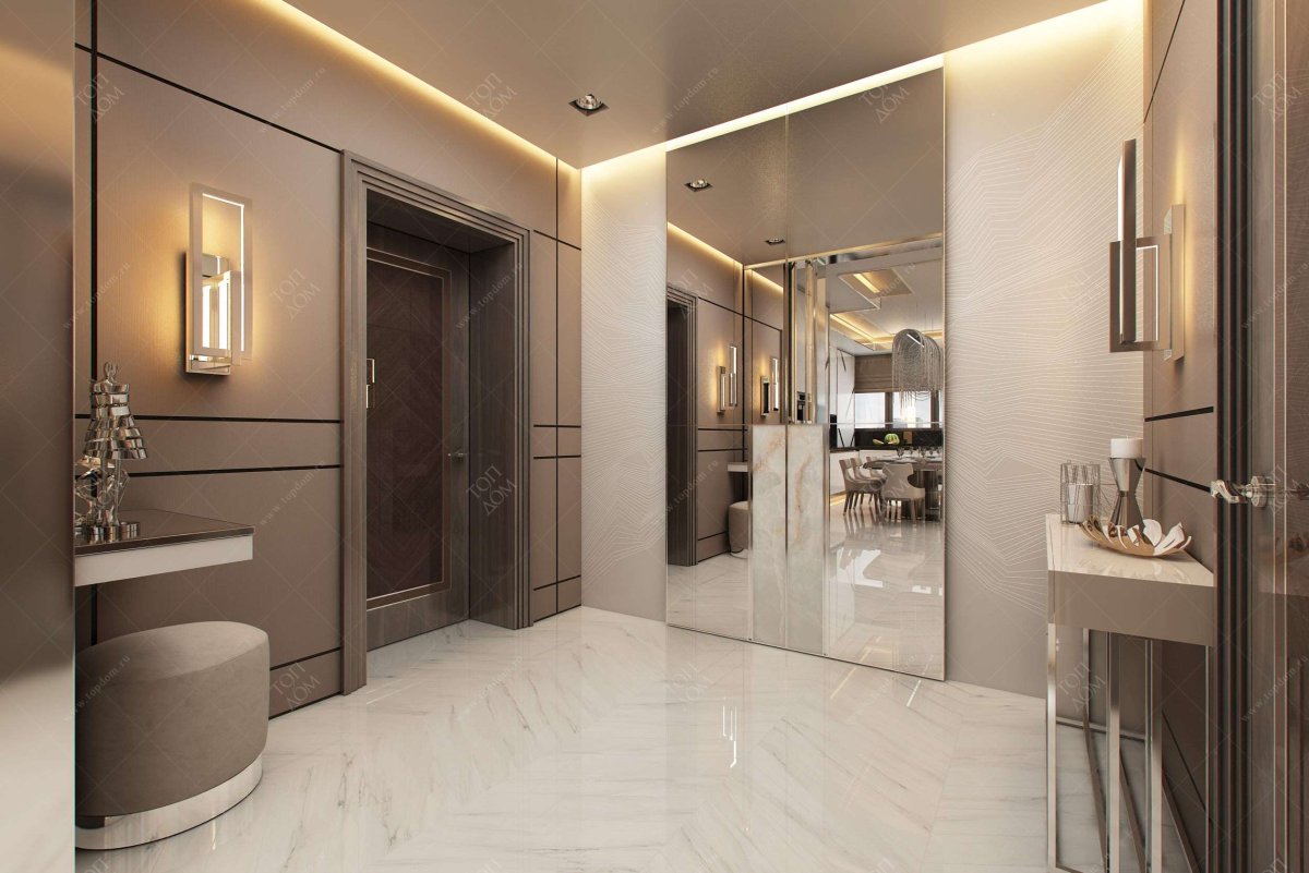 Зеркало в интерьере прихожей в современном стиле