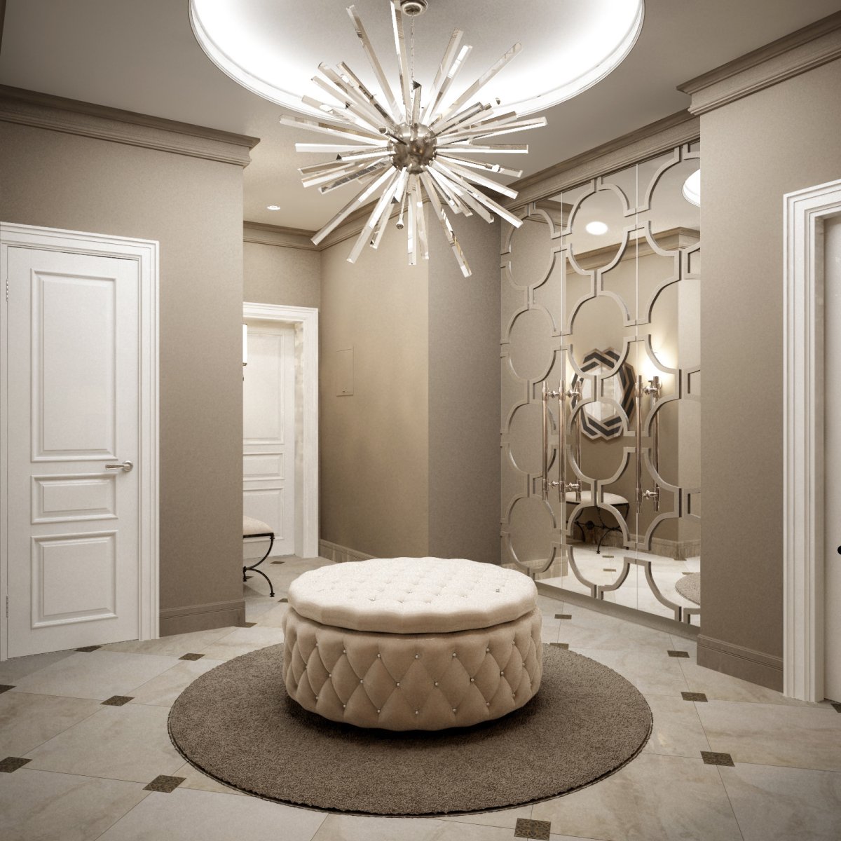 Пуф с зеркалом в прихожей