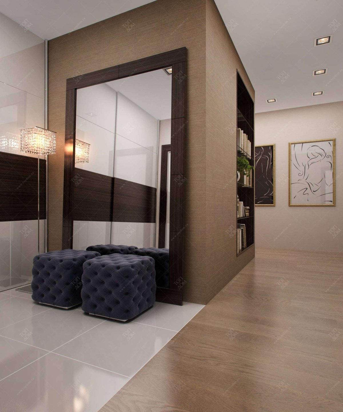 Интерьер прихожей с большим зеркалом