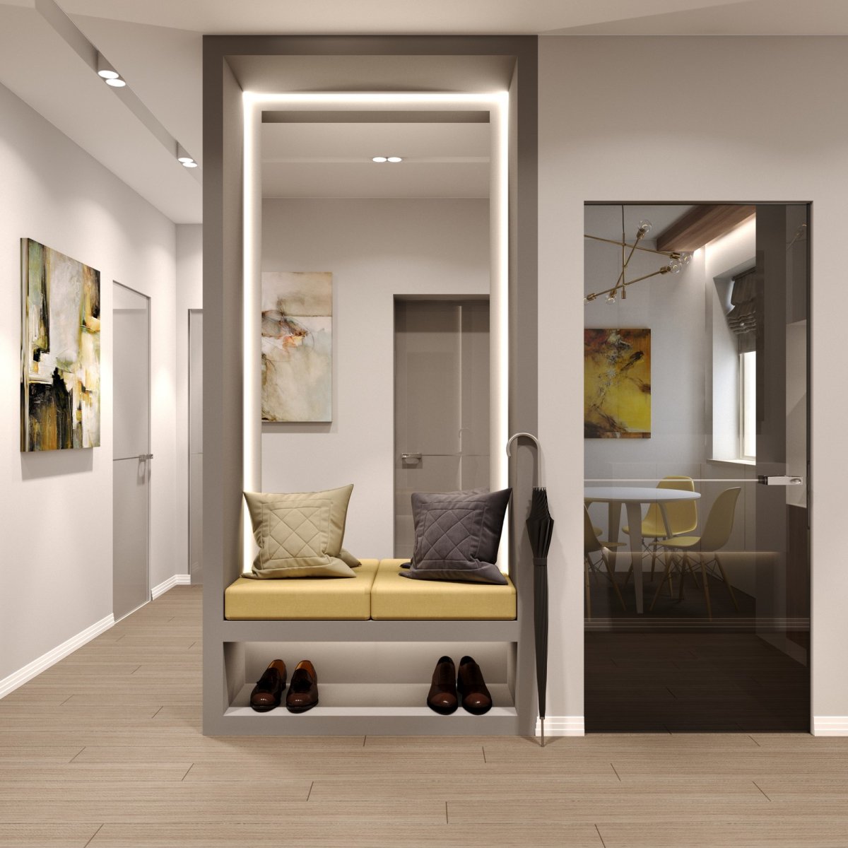 Пуф с зеркалом в прихожей