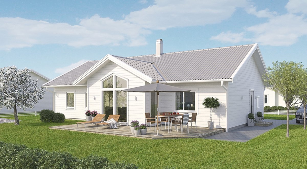 Белый одноэтажный дом