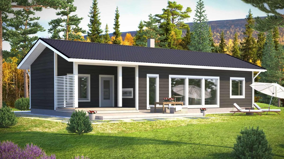 Проекты финских домов одноэтажных каркасных 110 метров с террасой