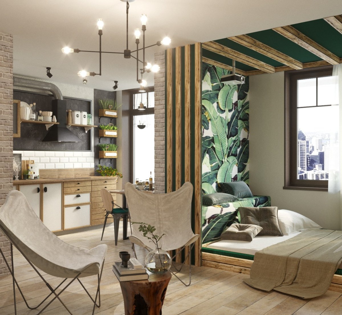 Кухня гостиная в стиле эколофт