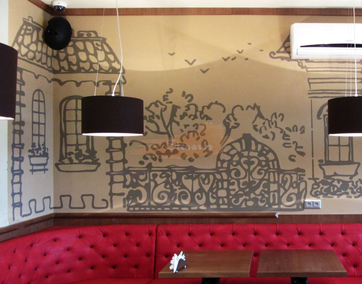 Узор стены кафе