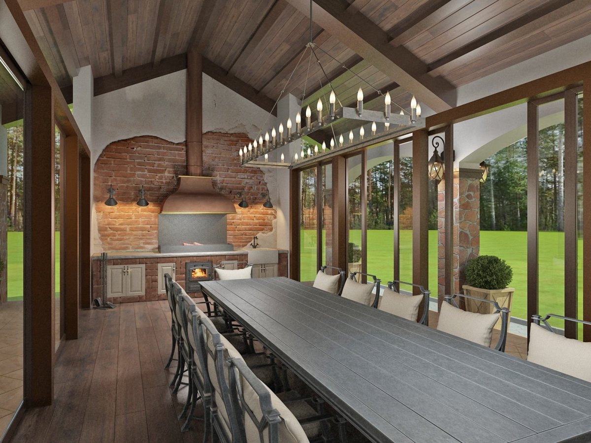 Летняя кухня веранда беседка с мангалом