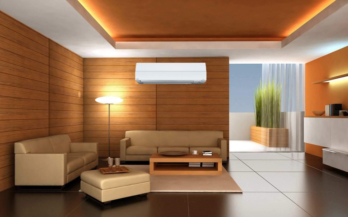 Золотистый кондиционер в интерьере