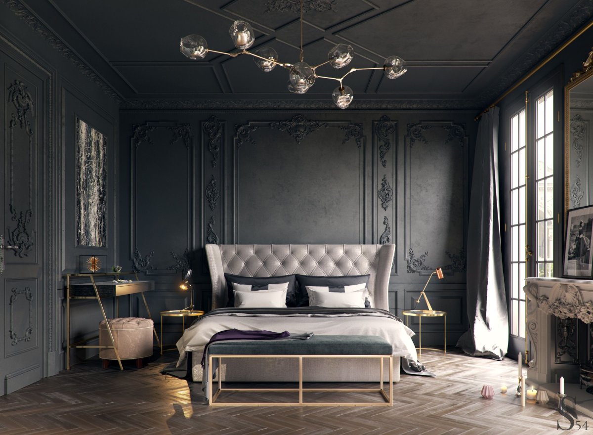 Спальня в стиле Неоклассика в темных тонах