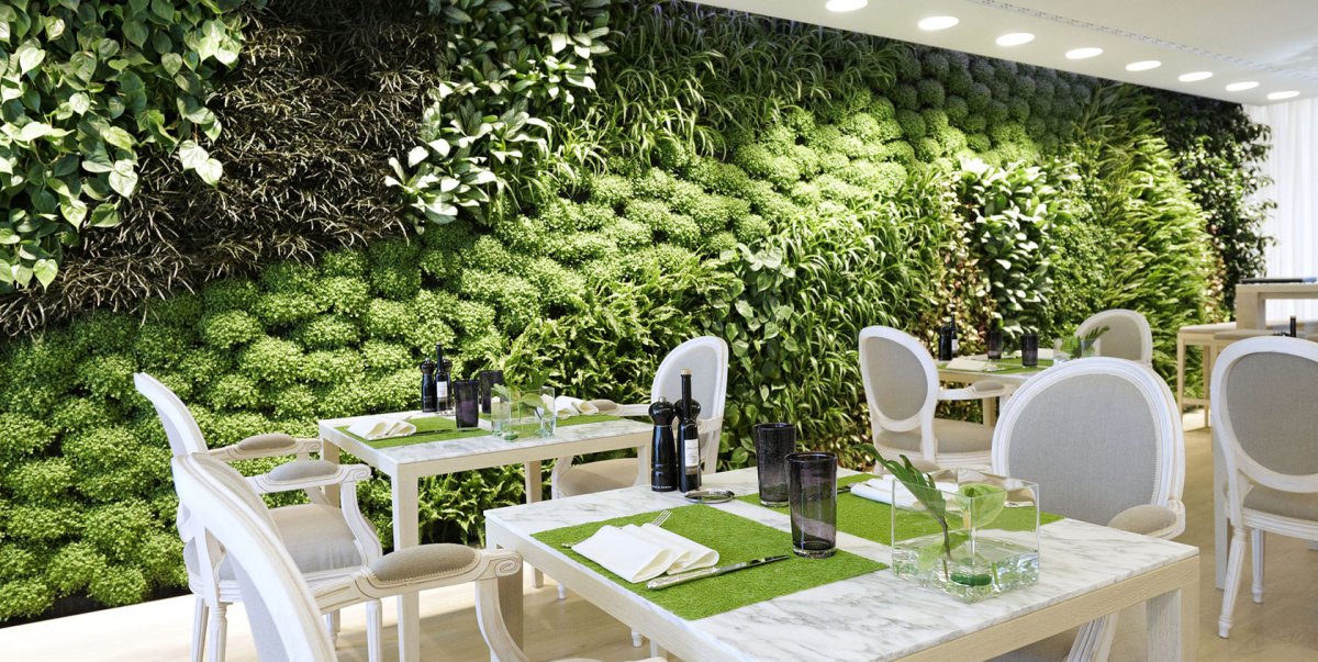 Зелень в интерьере кафе