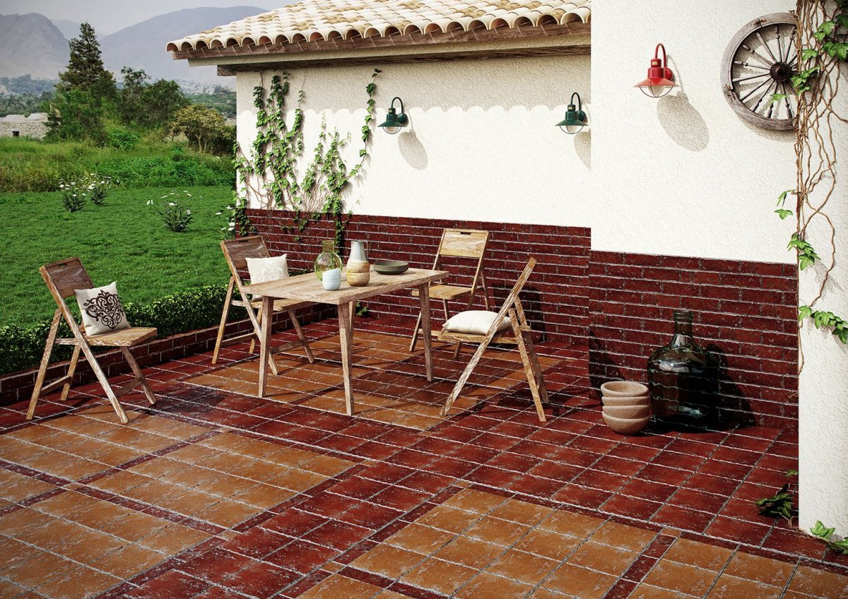 Плитка из камня Корабельная доска во дворе в интерьере