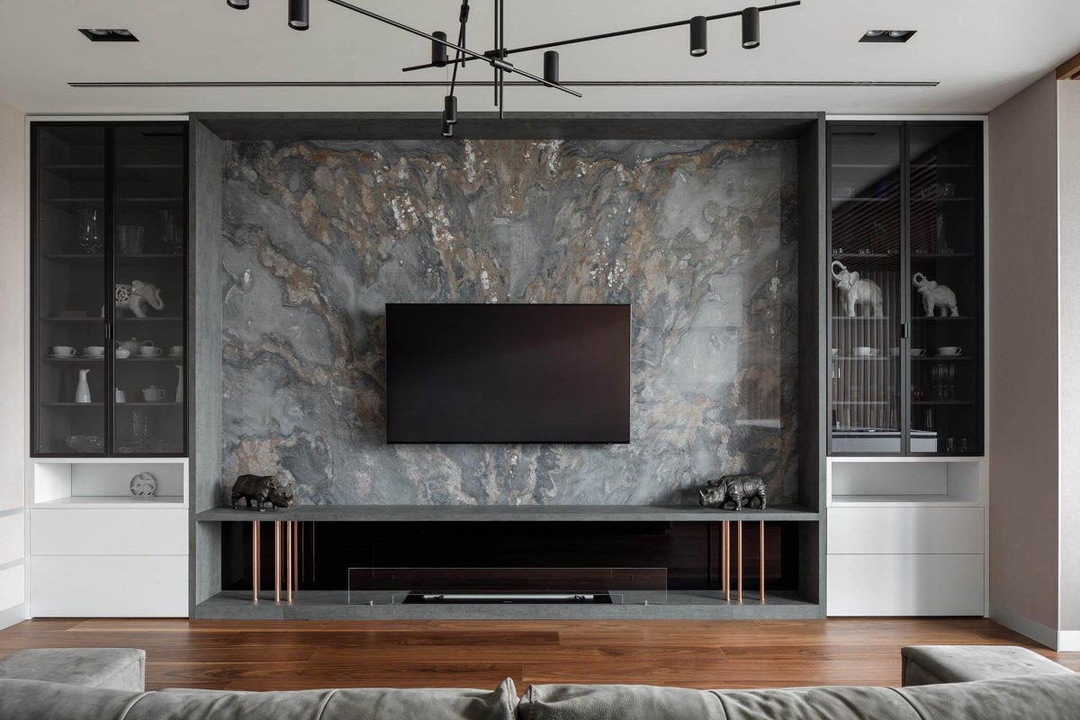 Мраморная стена под телевизор