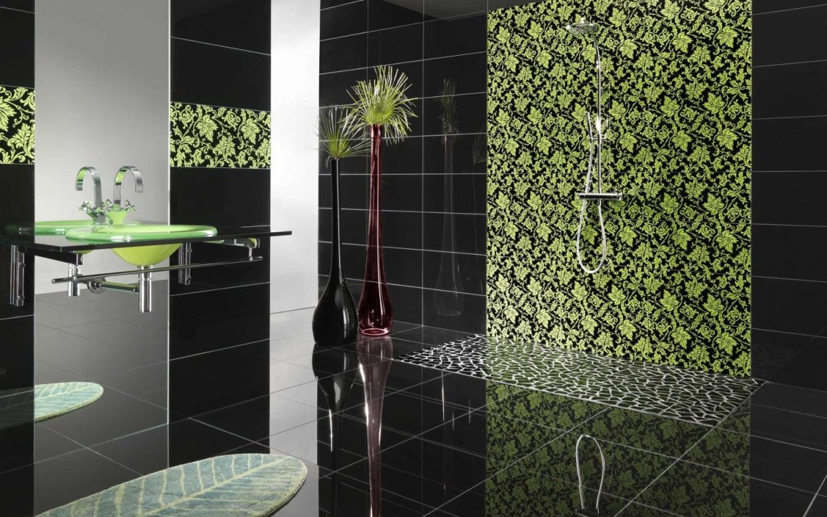 Темно зеленая плитка в ванной