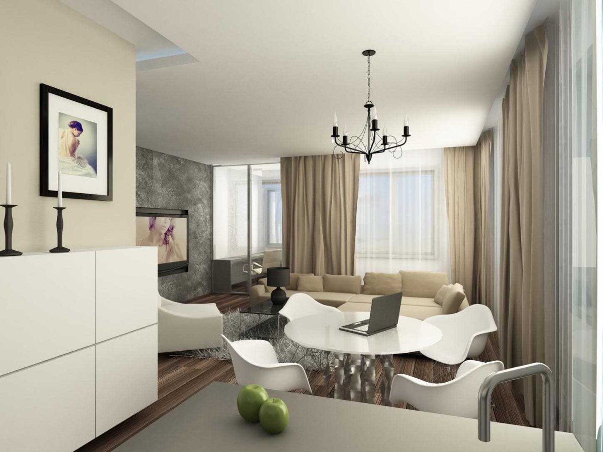 Кухня гостиная в кофейных тонах