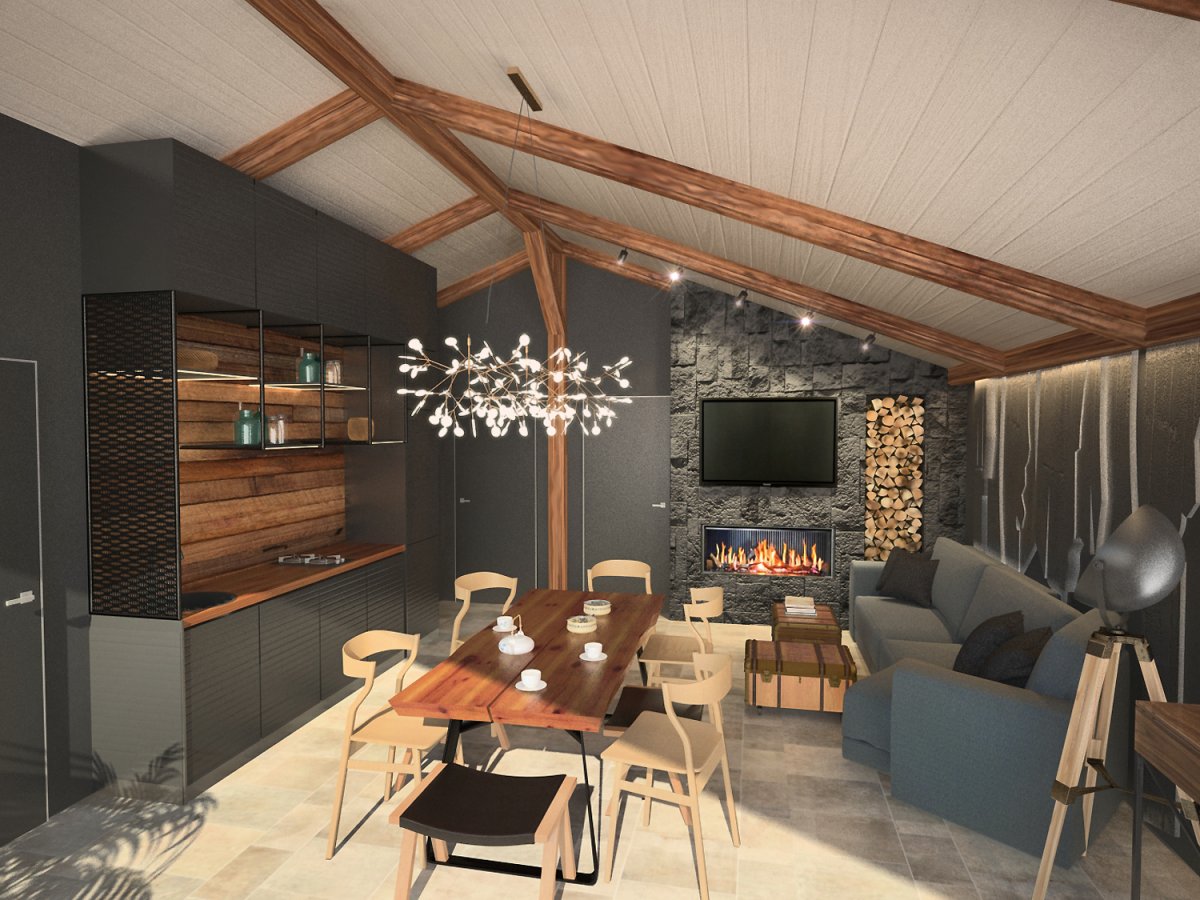 Барнхаус кухня гостинная