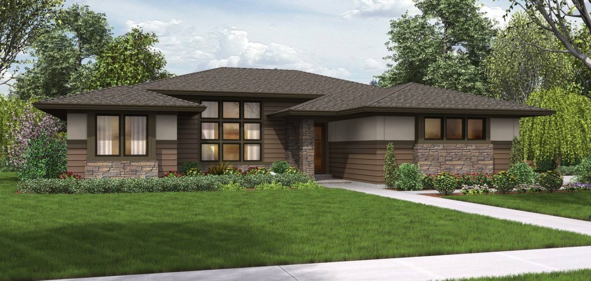 Одноэтажный дом в стиле Райта белый