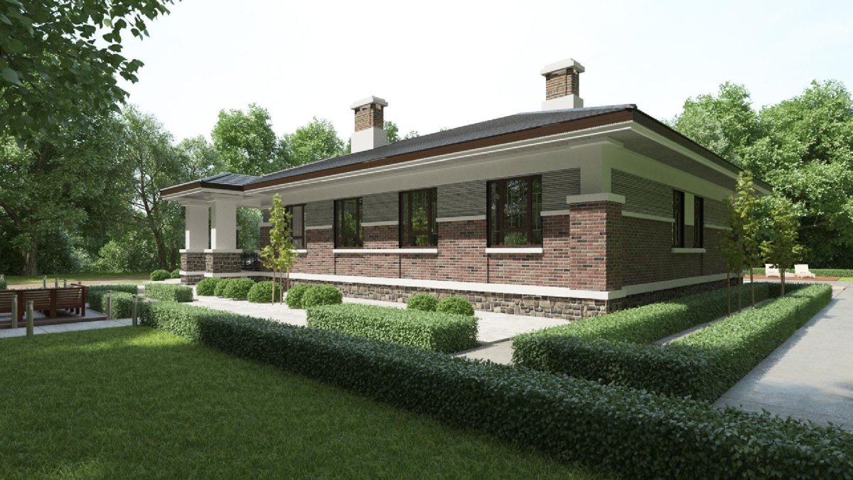 Одноэтажный дом Райта с террасой