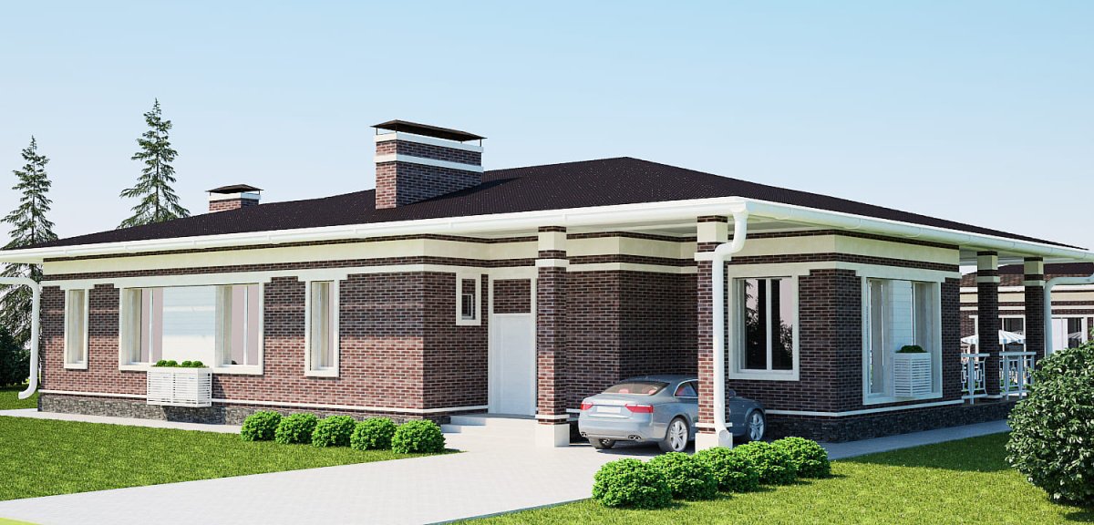 Дом в стиле Райта кирпич одноэтажный