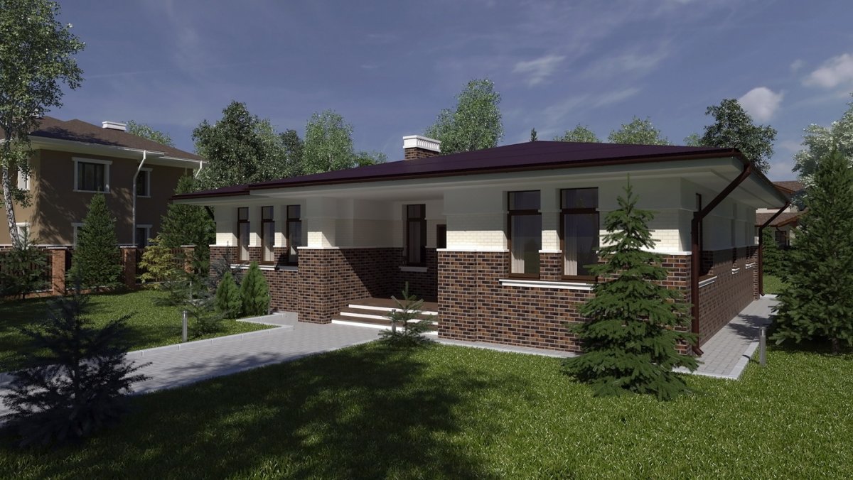 Одноэтажный кирпичный дом Райта