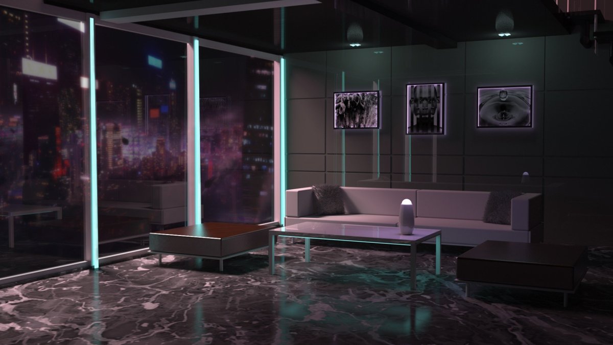 Интерьер в стиле киберпанк 2077
