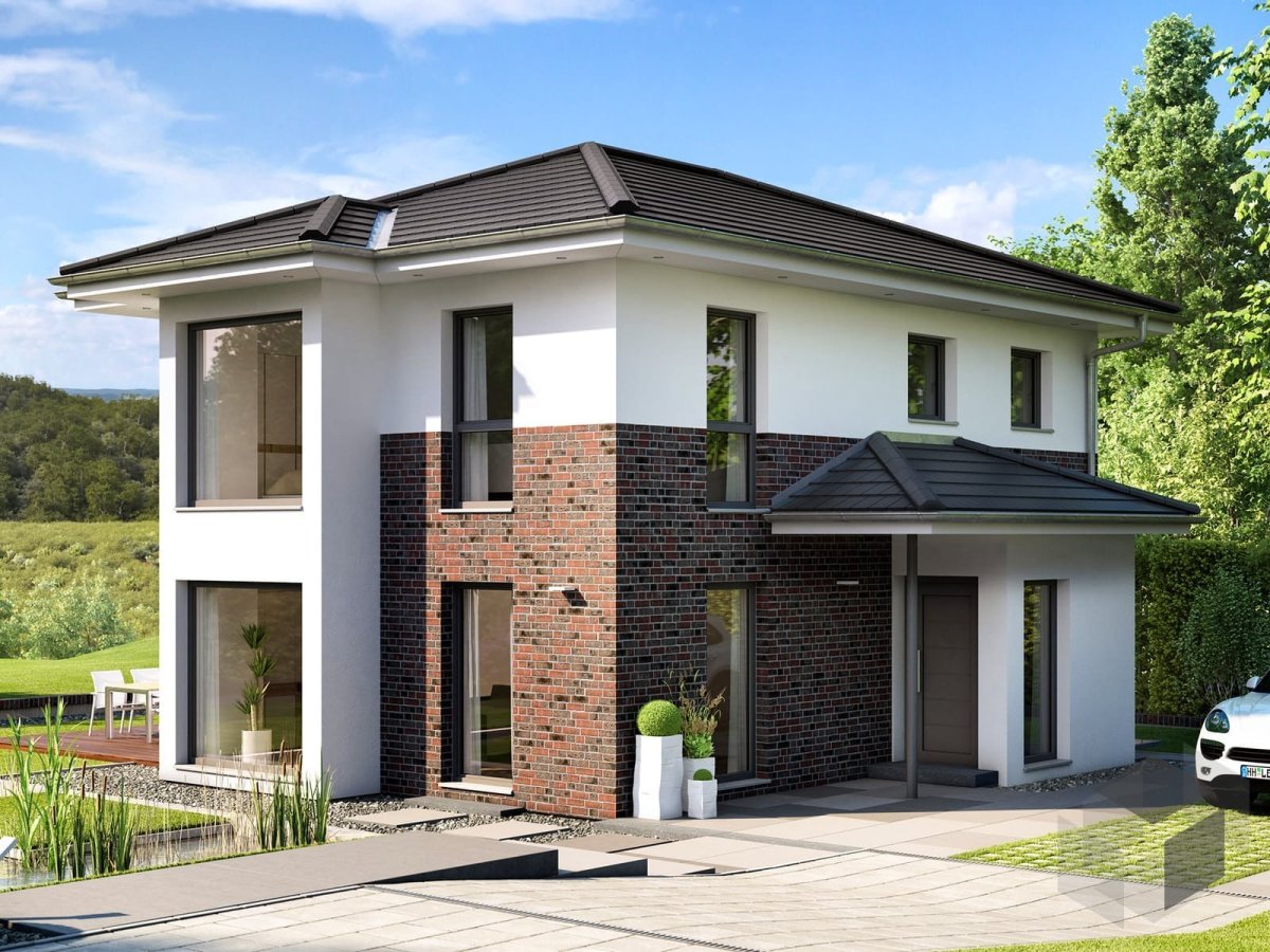 Двухэтажный дом с четырпх катроф крышей